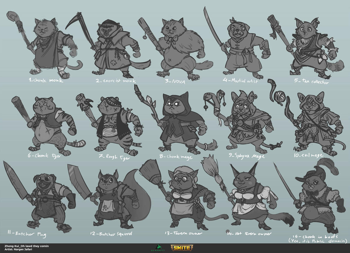 Smite Game - Nekomancer Zhong Kui - Sketches